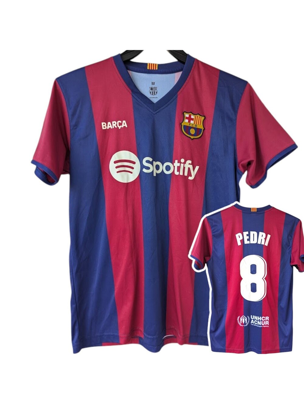 FC Barcelona Pedri #8 Soccer Jersey Mens M Spotify Blue Red Kit Shirt 20x27